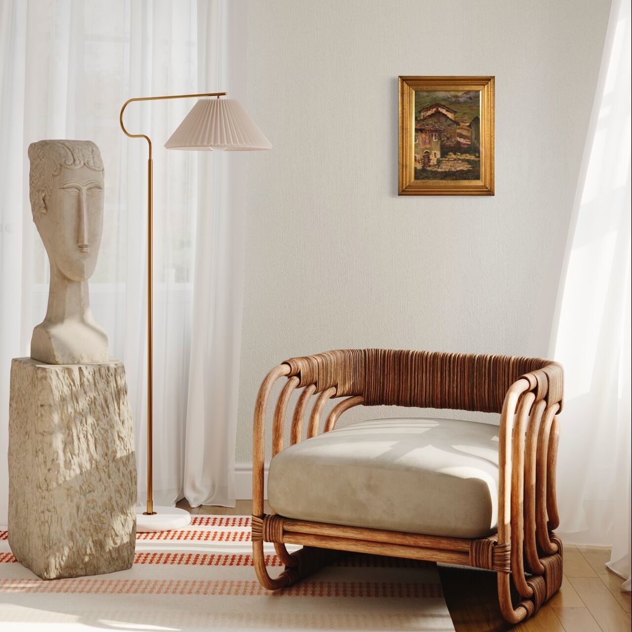 Italian signed countryside landscape painting from 20th century