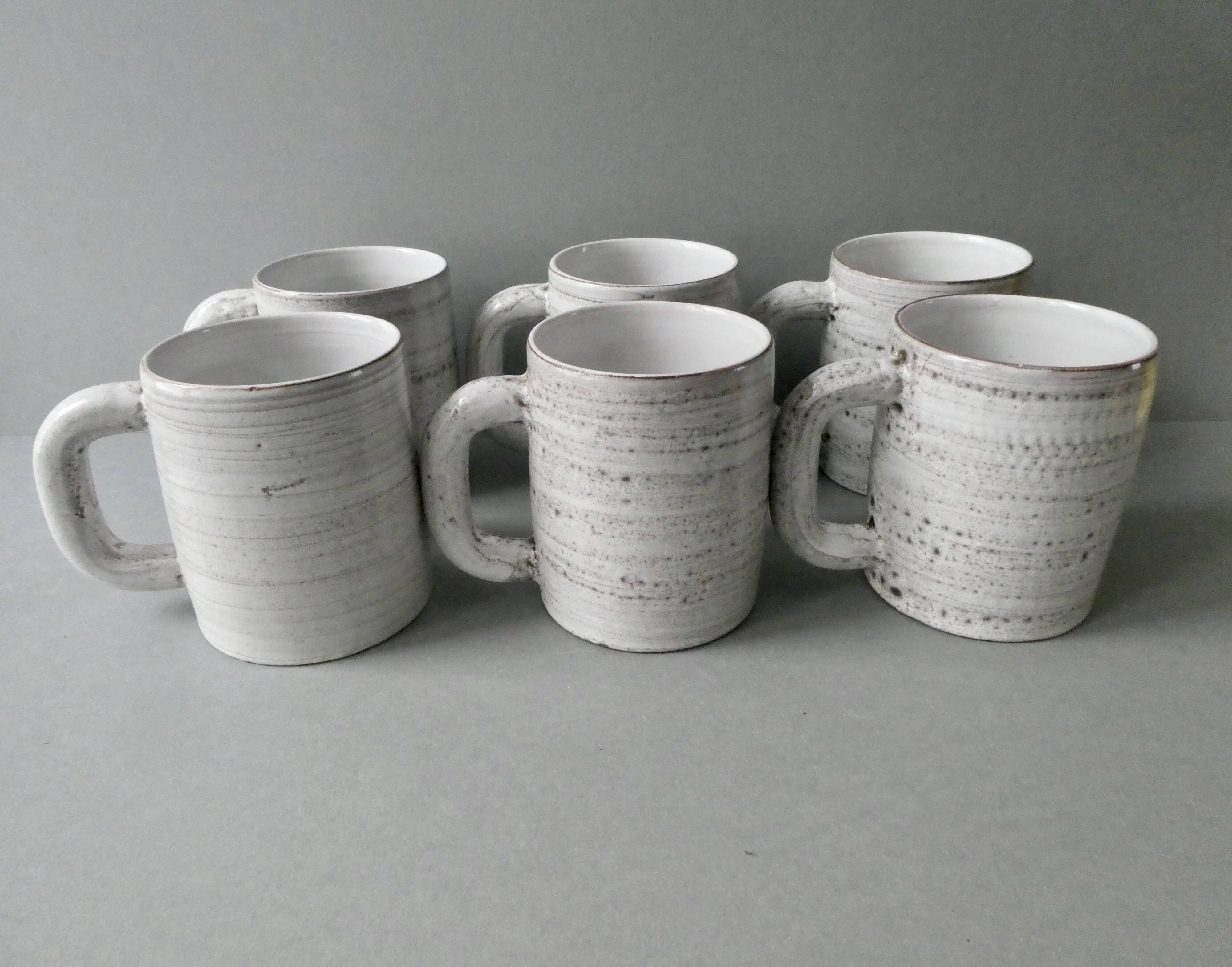 6 ceramic mugs signed Grandjean Jourdan, Vallauris