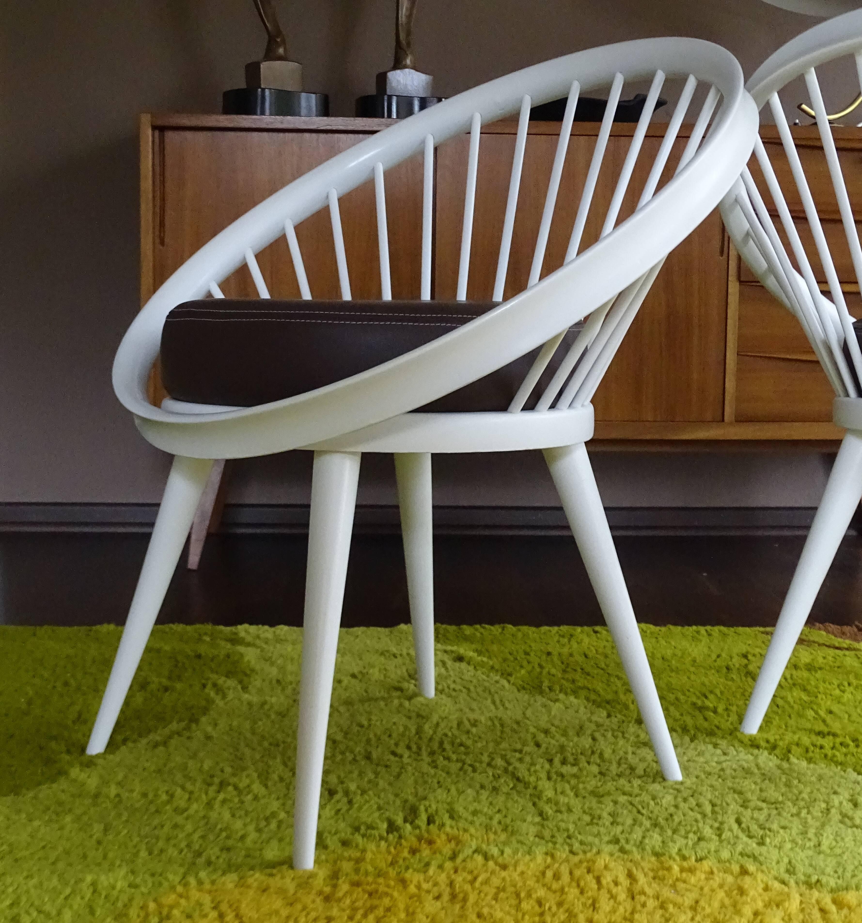 Pair of Scandinavian Armchairs, Wood and Leather
