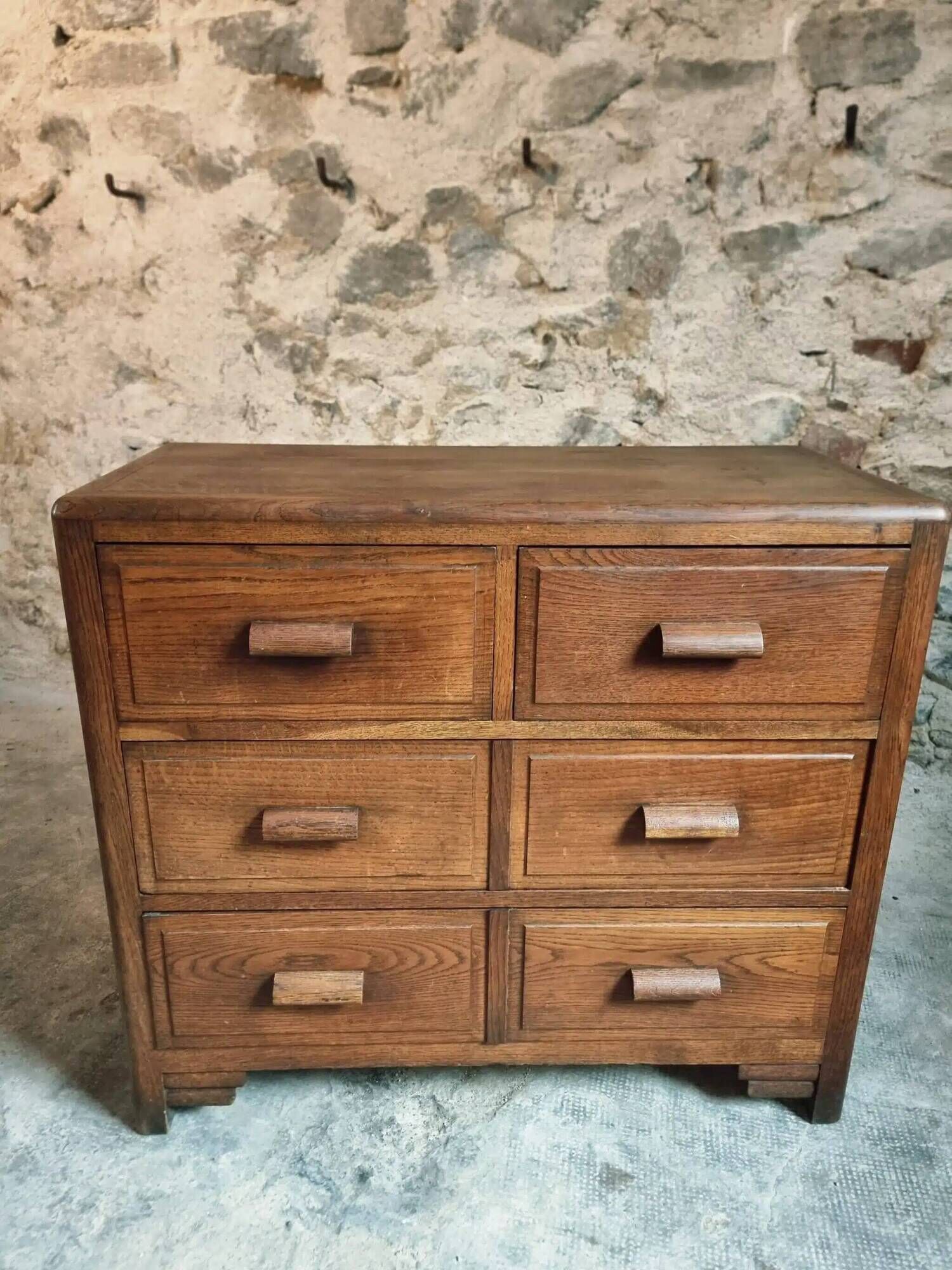 Vintage French Oak Chest of Drawers – 1930s, Solid Oak Storage Cabinet with Four Drawers