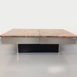 Vintage granite, chrome metal and black melamine coffee table with bar