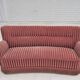 1960s, Danish 3-seater curved sofa, pink-salmon furniture velour, original.