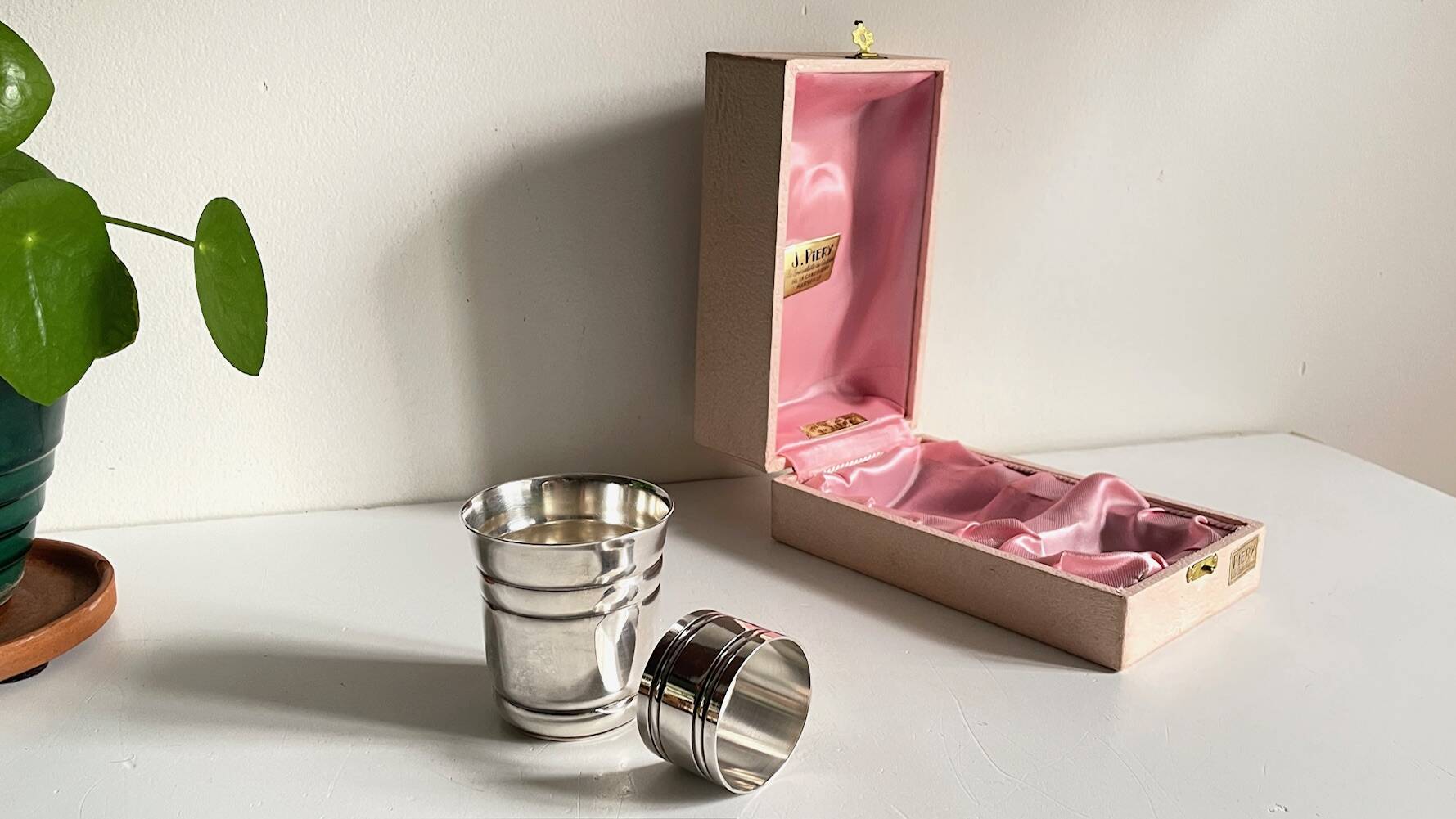 Silver-plated glass and napkin ring by UDNER