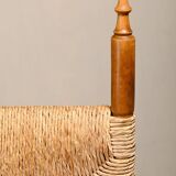 Spanish brutalist rustic Dining Chairs in Oak and Rush