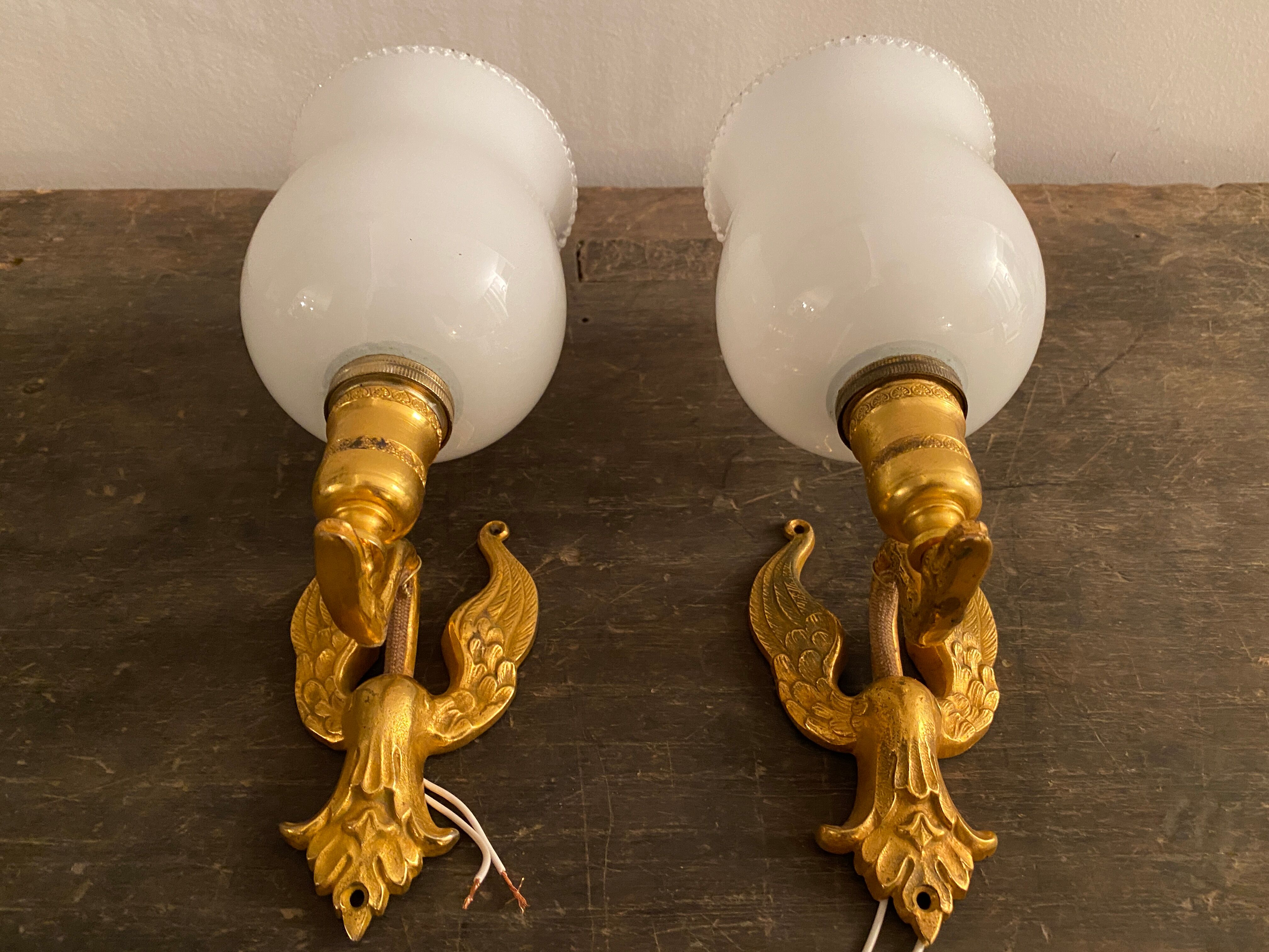 Pair of swan wall light  empire style