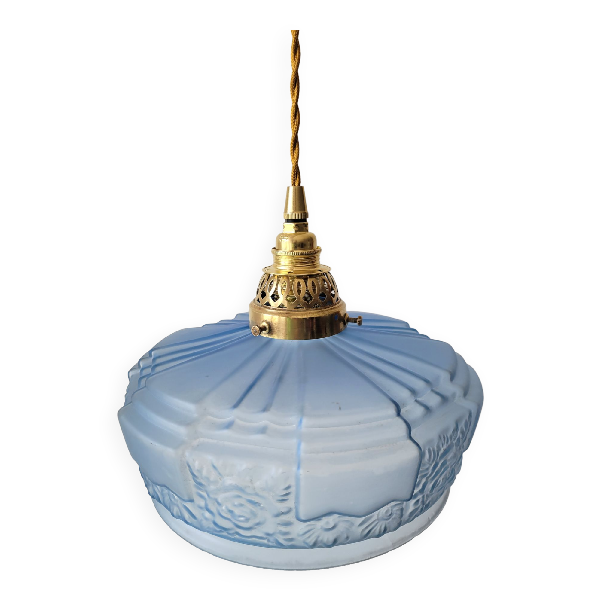 Art Deco pendant lamp in blue opaline