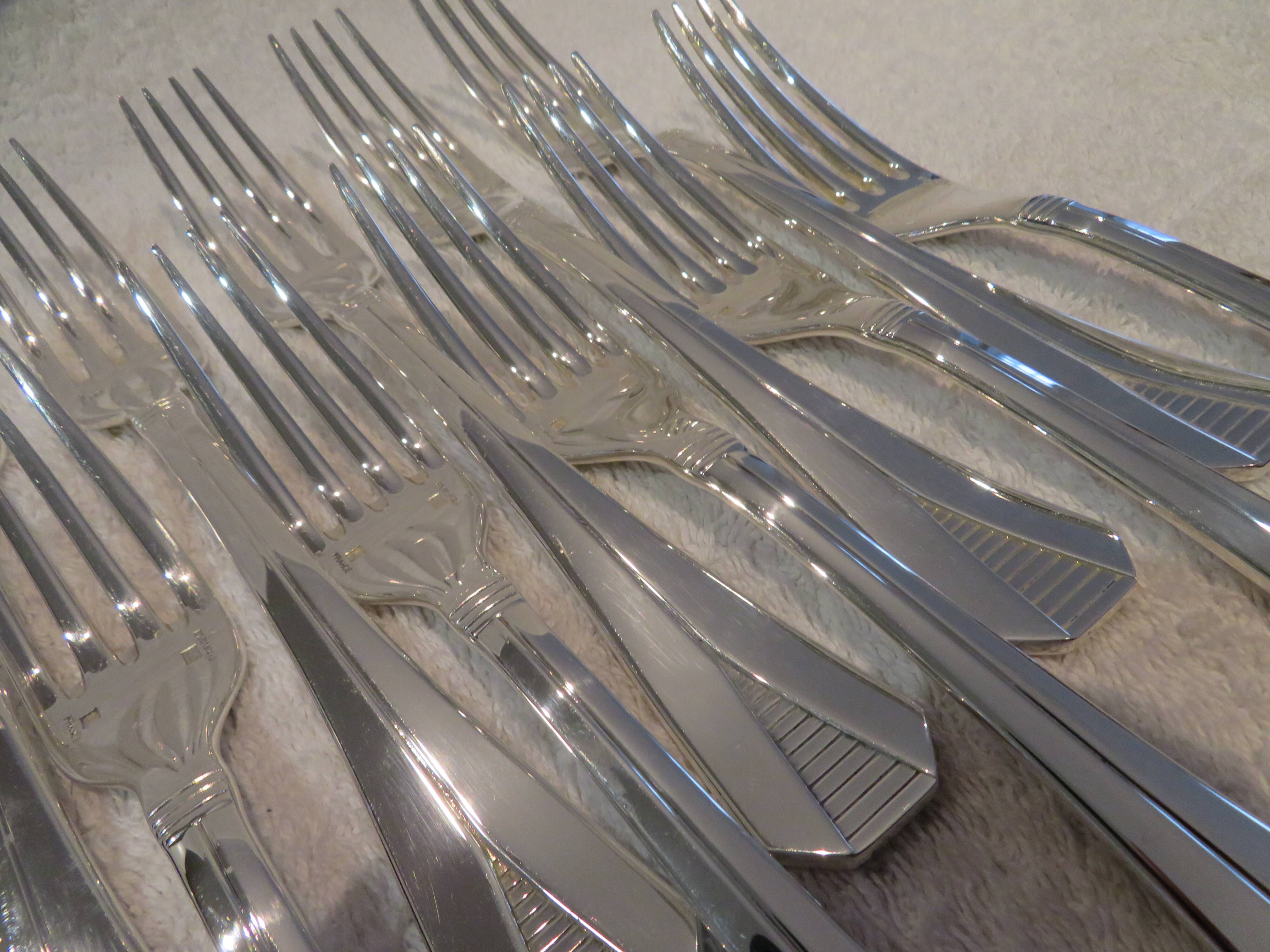 10 Christofle Atlantide silver-plated table forks 20.7cm