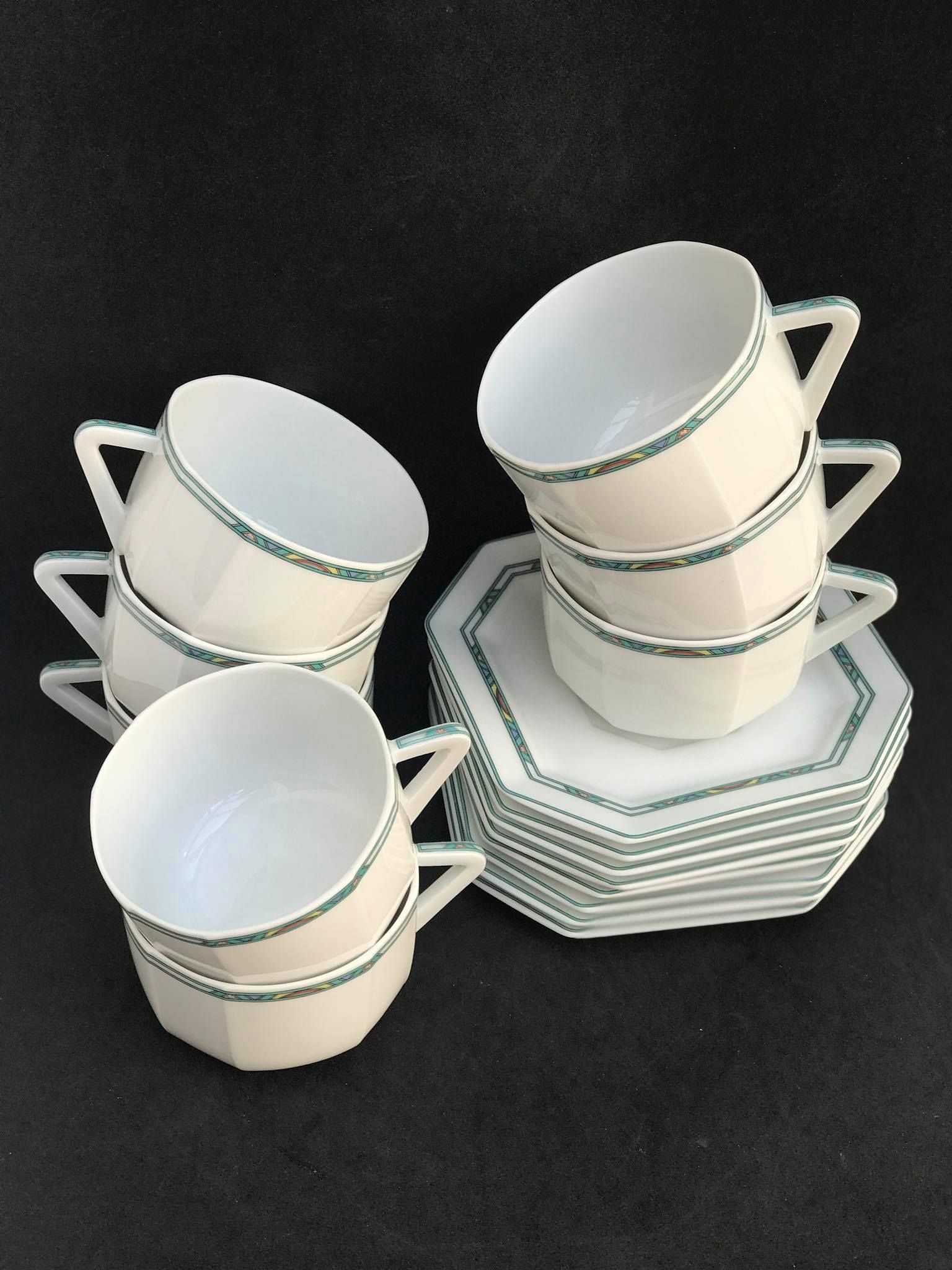 8 coffee tea cups and 8 porcelain saucers Limoges Bernardaud Paul Poiret