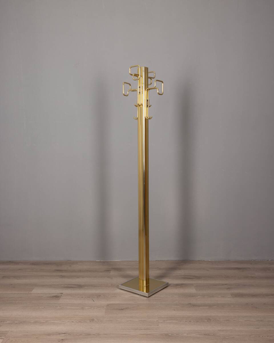 Vintage 80's floor coat rack in golden brass italian design