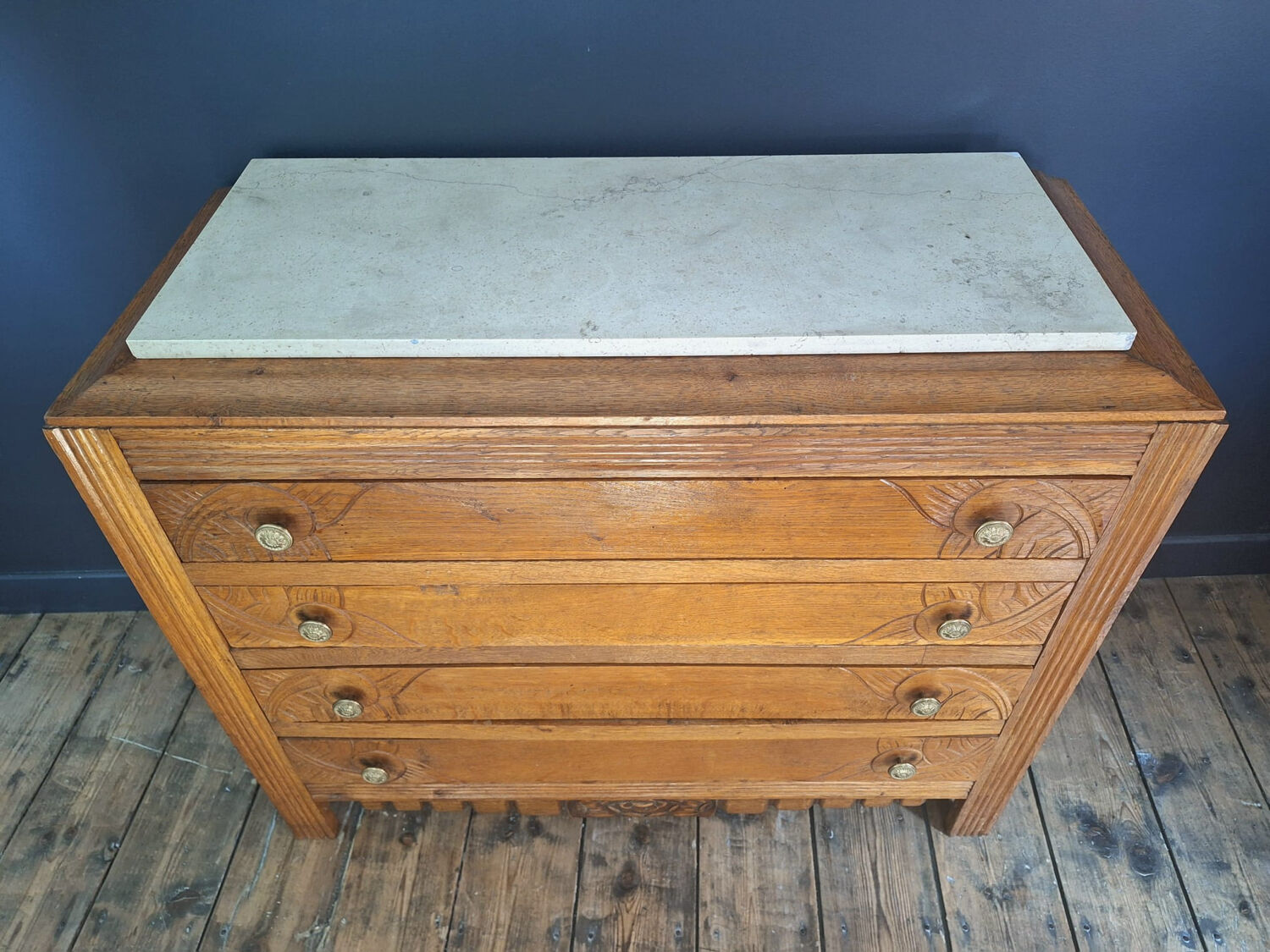 Art Deco commode, vintage antique piece with marble top.