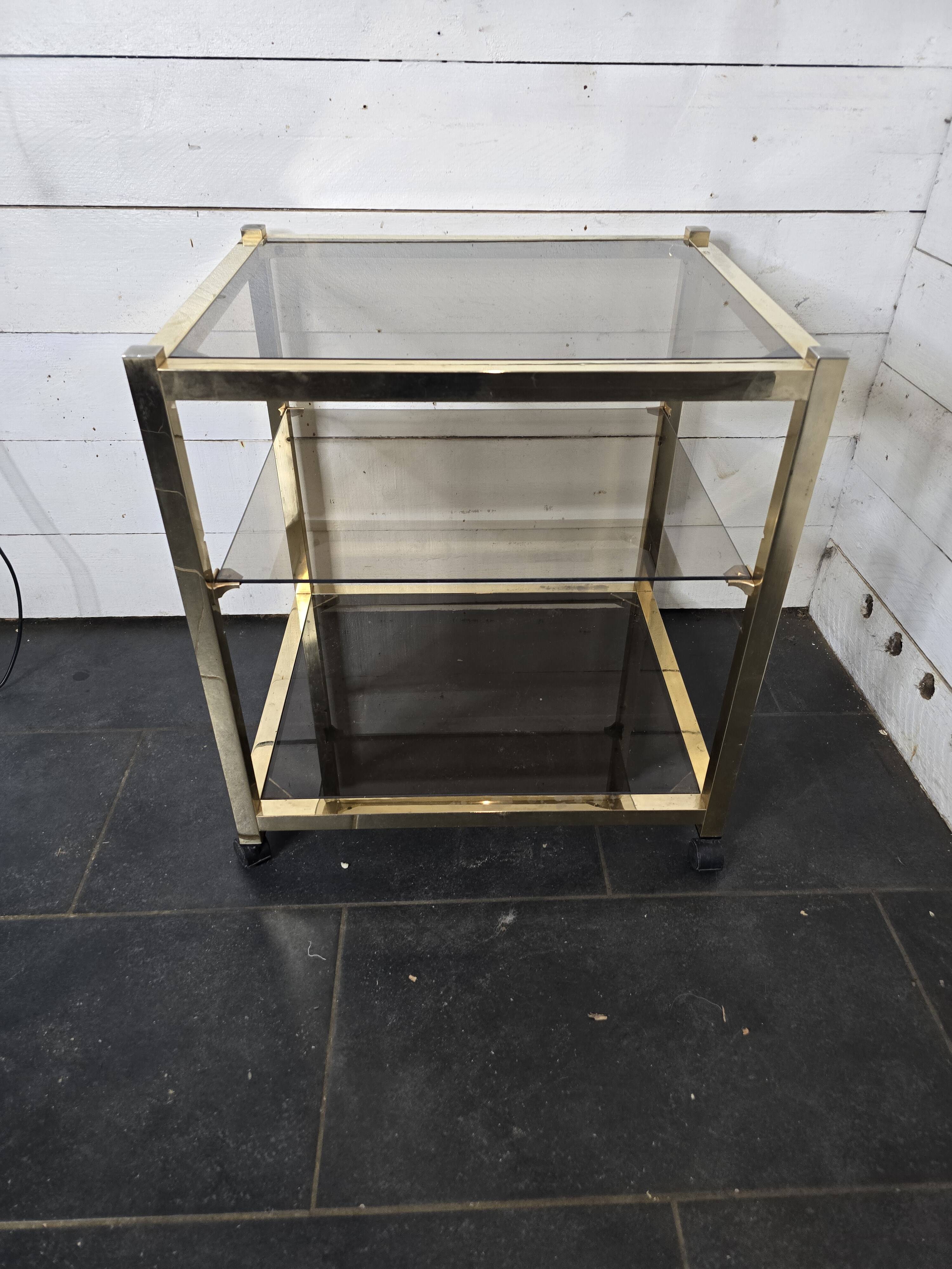 Brass and smoked glass side table from the 70s