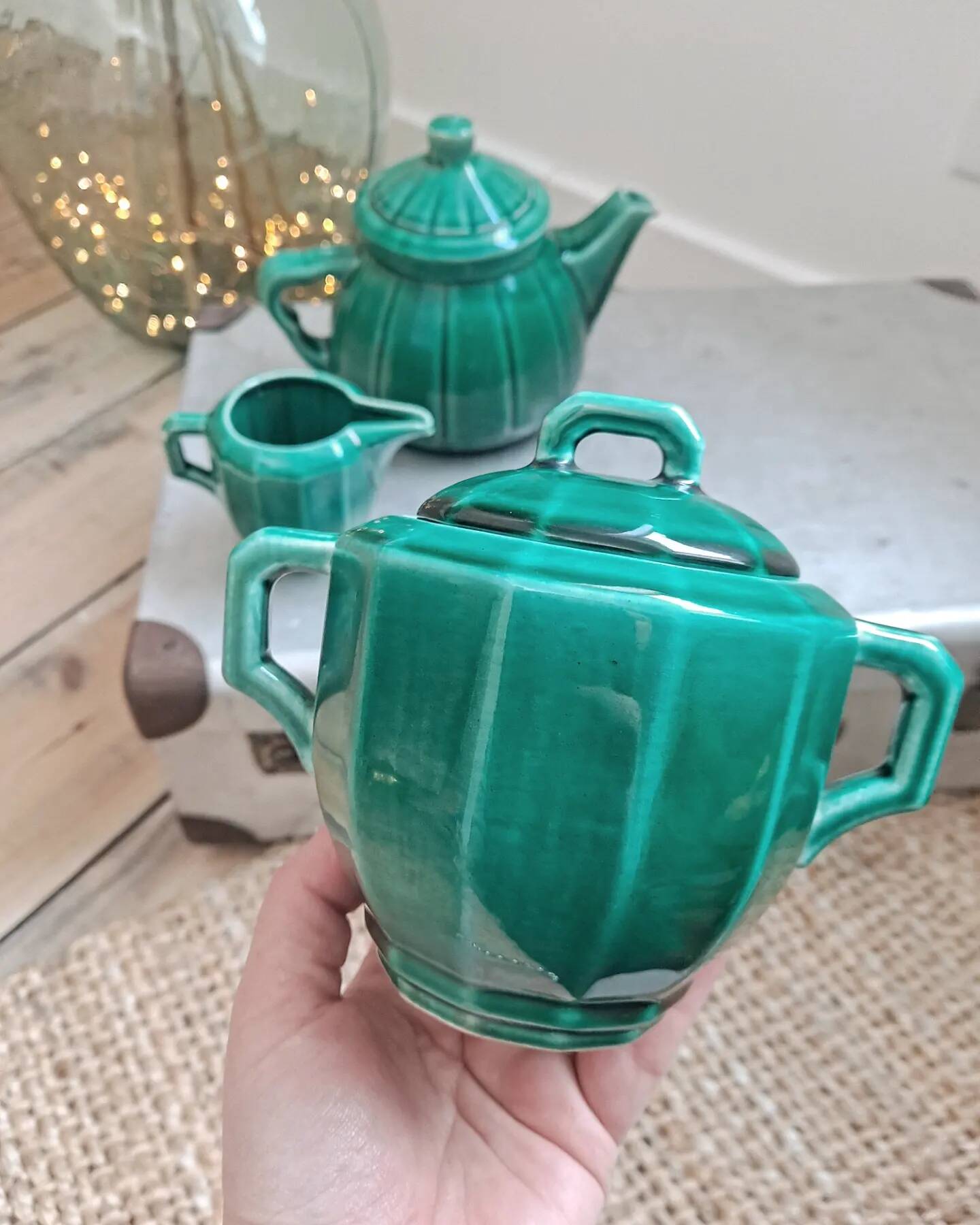 70s emerald green tea set