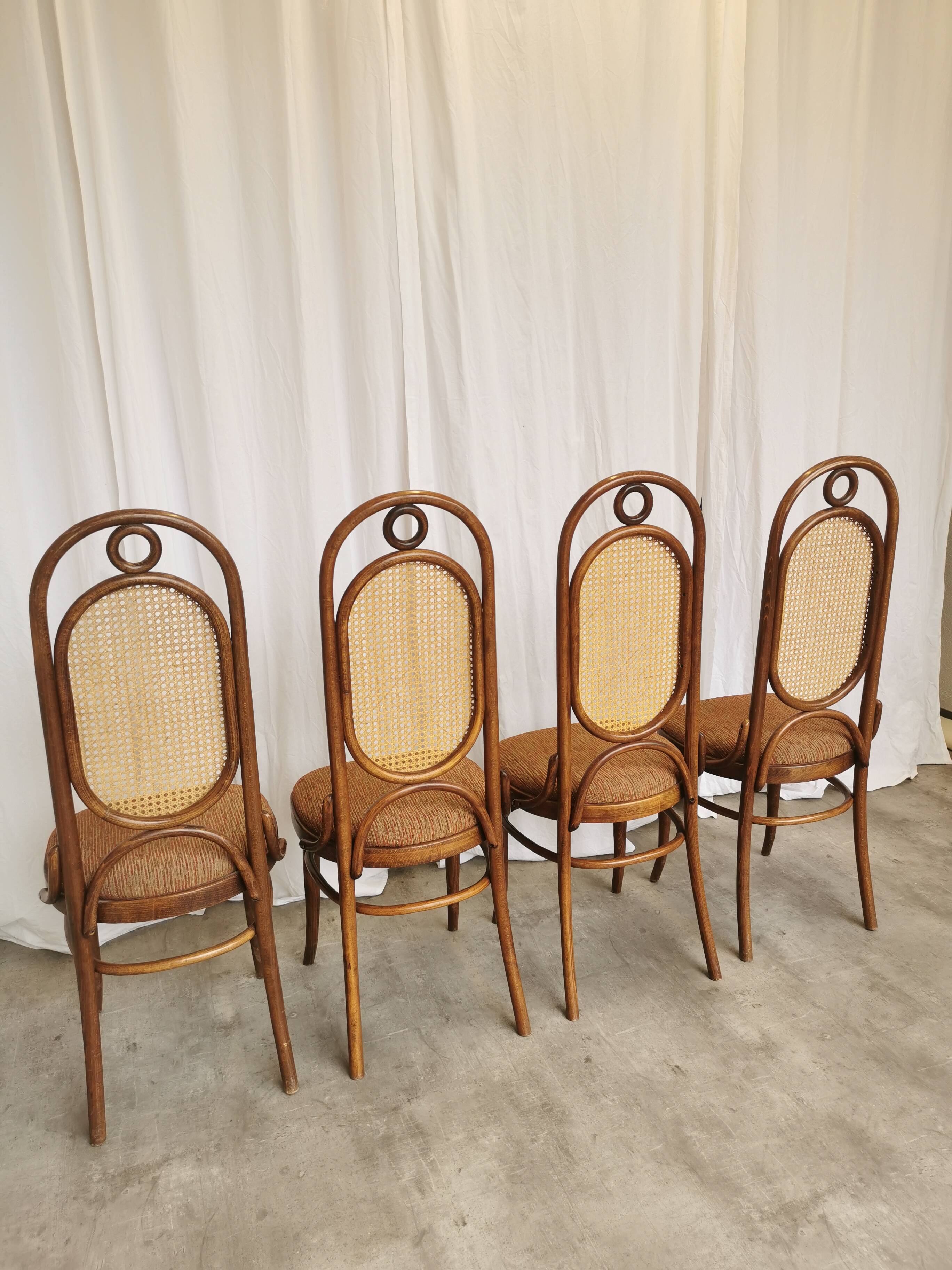 Set of 4 Vintage Bentwood Dining Chairs: Cane Back, Thonet Style