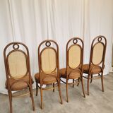 Set of 4 Vintage Bentwood Dining Chairs: Cane Back, Thonet Style