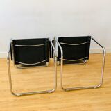 Pair of tubular armchairs in metal and leather Style Marcel Breuer