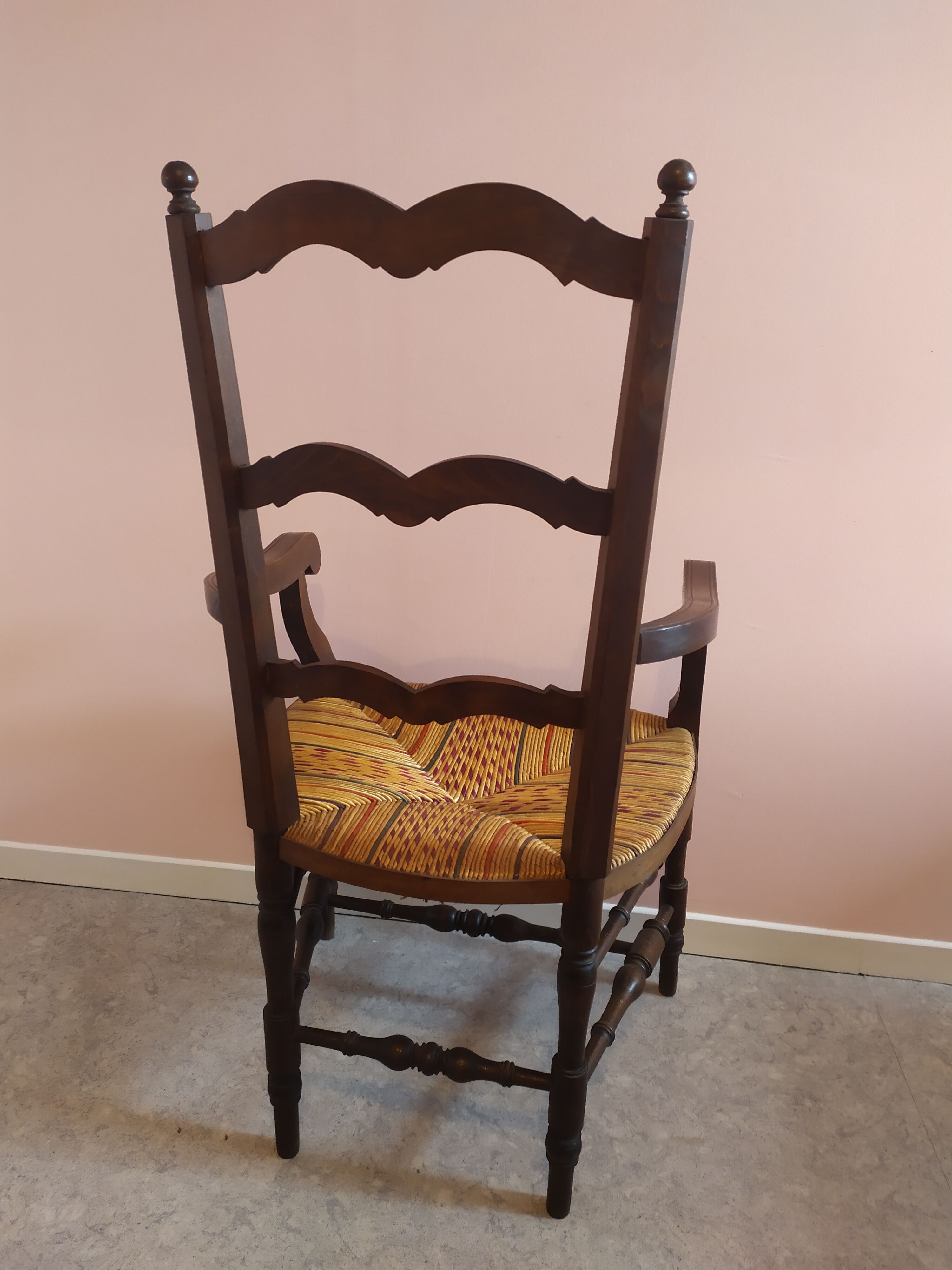 Wooden armchair with straw seat