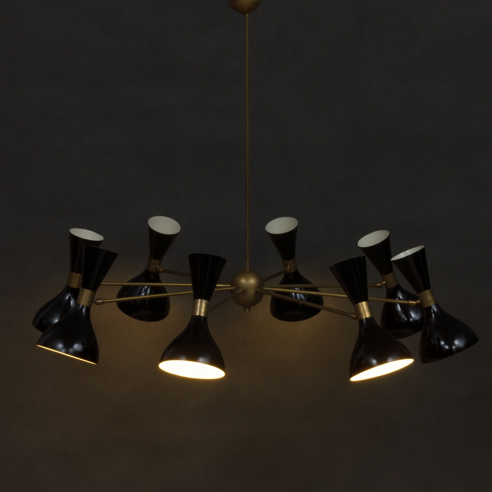 Italian chandelier with black diabolo shades