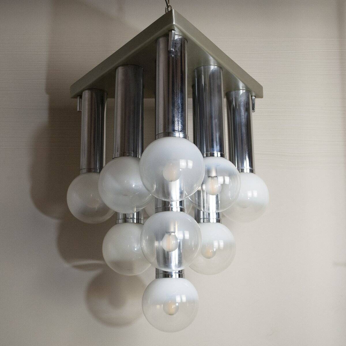 Chandelier with satin glass lights, Italy, 1970s