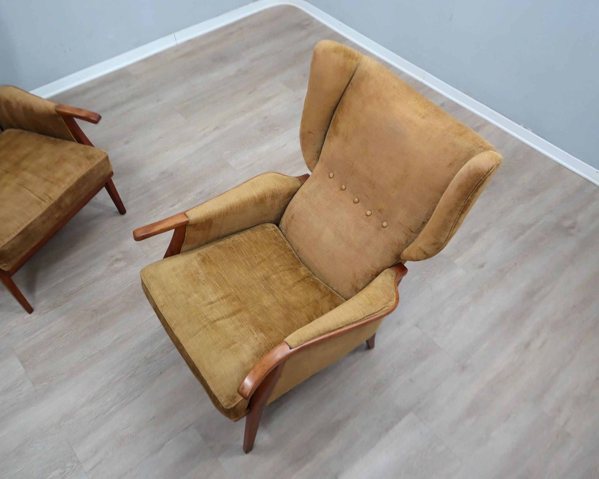 1950s Camea Italian reclining armchairs dralon velvet, set of 2