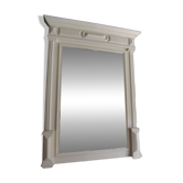 Miroir ancien biseauté, cadre en bois et stuc patiné gris perle.