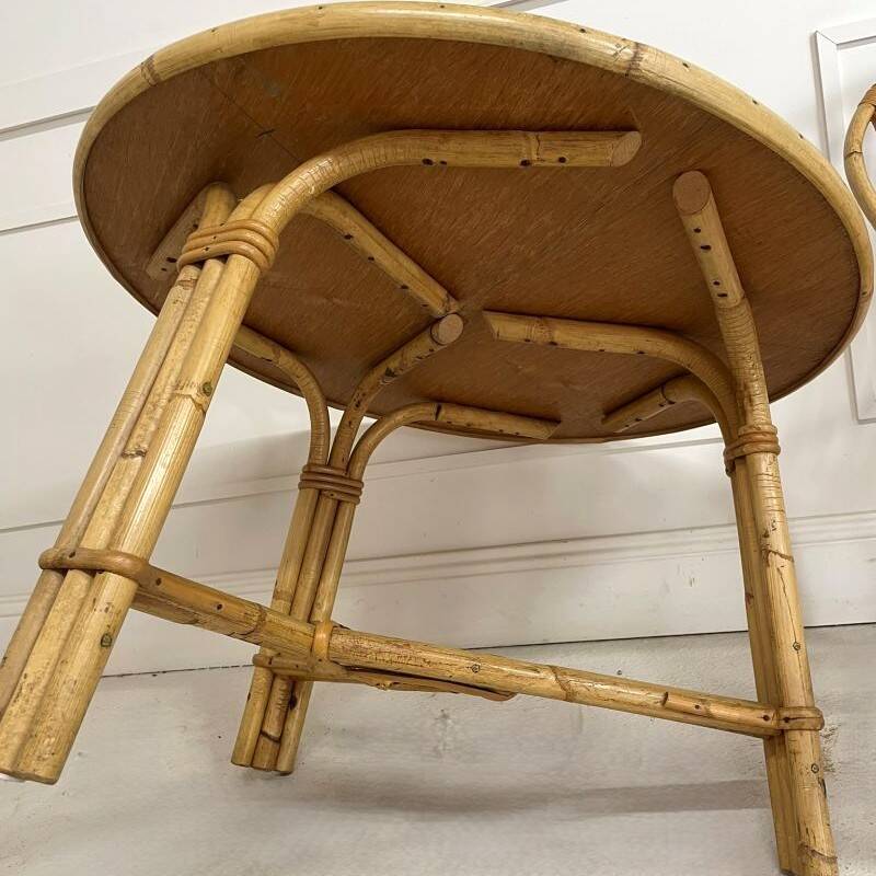 Audoux-Minnet rattan lounge set, 2 armchairs and table 1950-1960