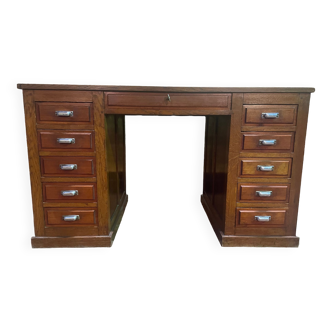 Administrative desk with solid oak coffered 1950