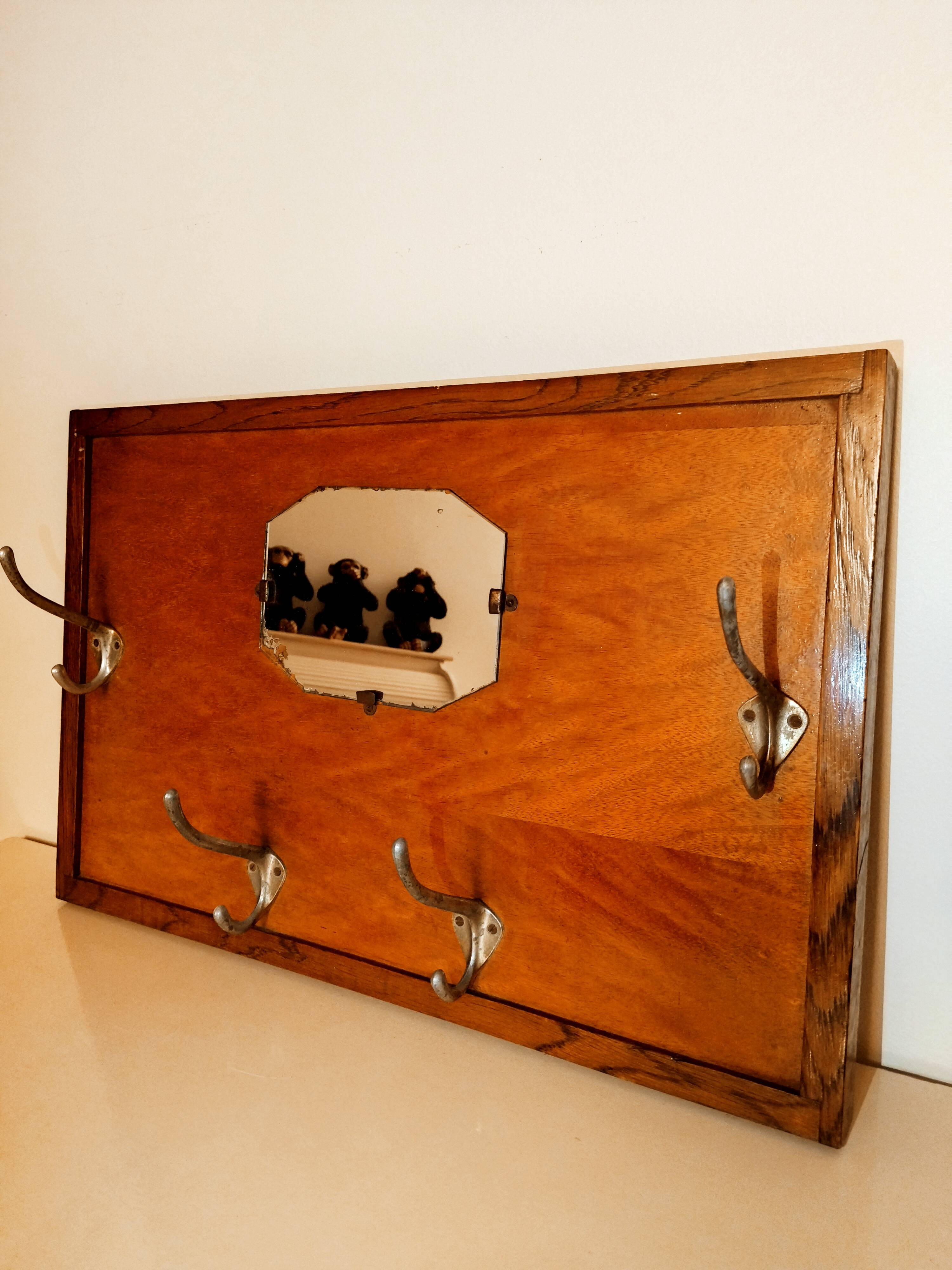 Mirror coat rack, old wood