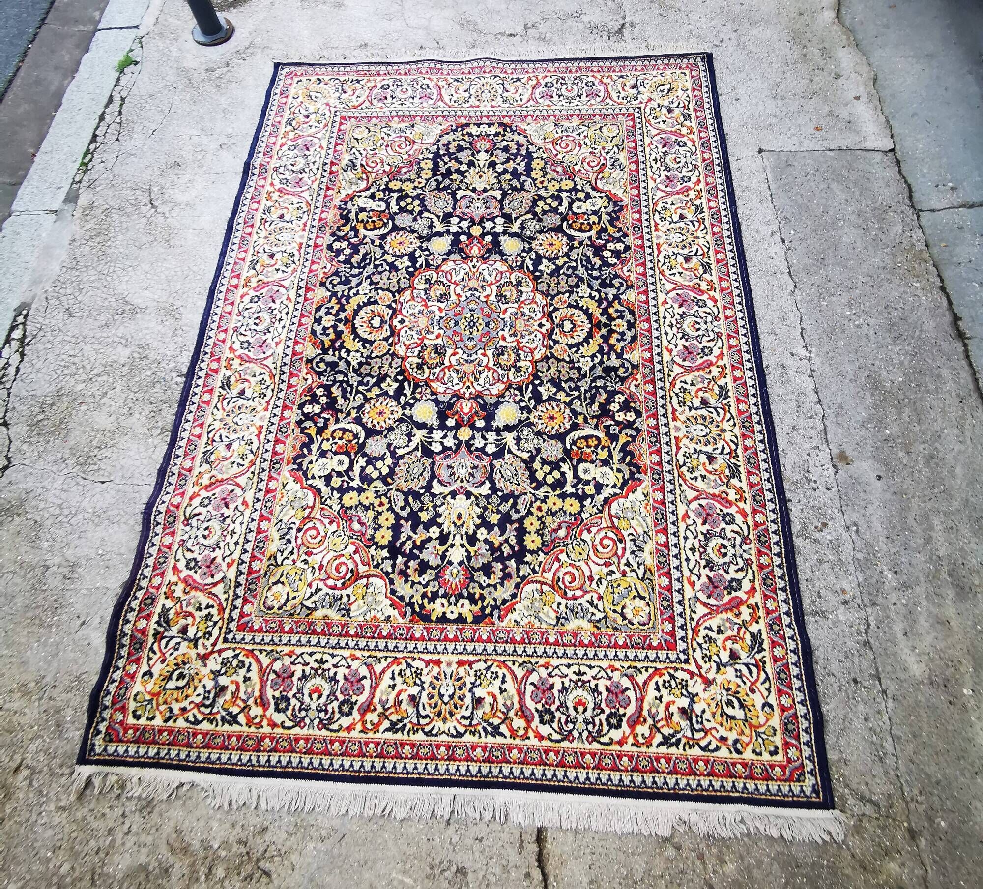 Large antique Persian rug Kashan Isfahan wool knotted floral (M3) 285x200 cm