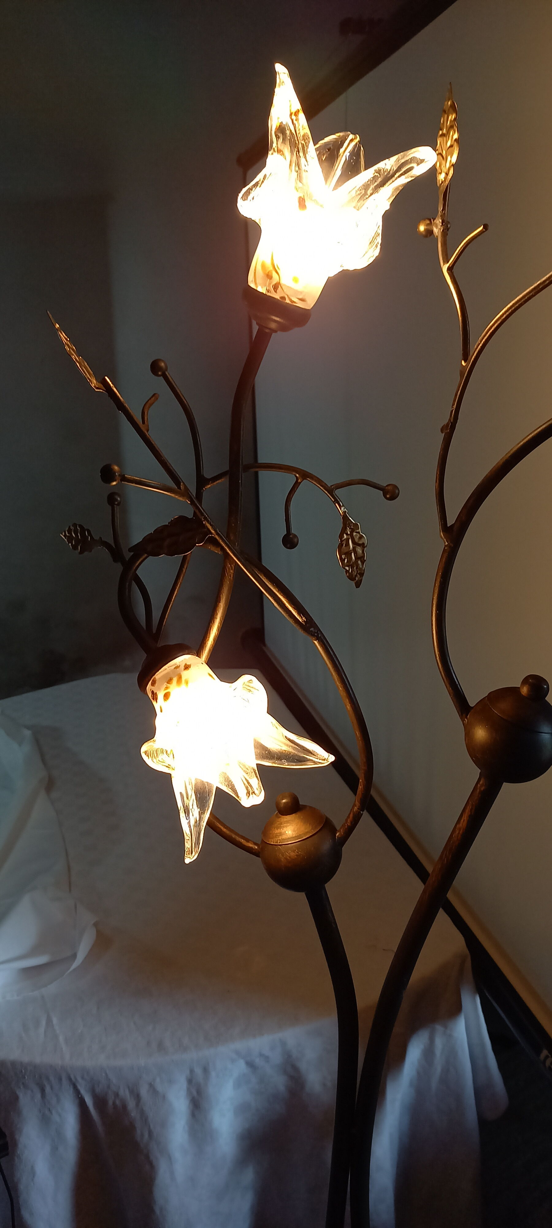 Wrought iron floor lamp and glass paste lampshade