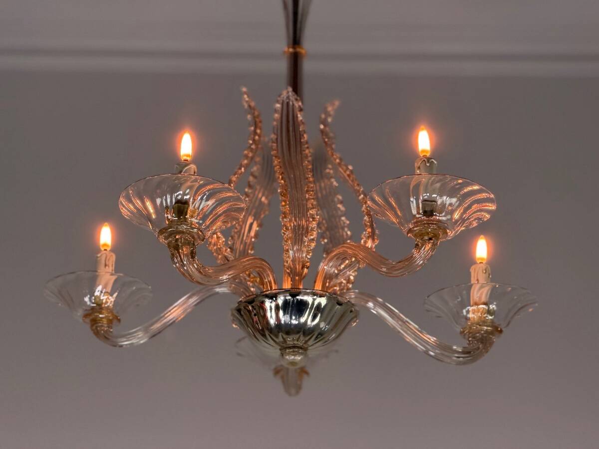 Venetian chandelier made of Murano glass, 5 light arms, circa 1920