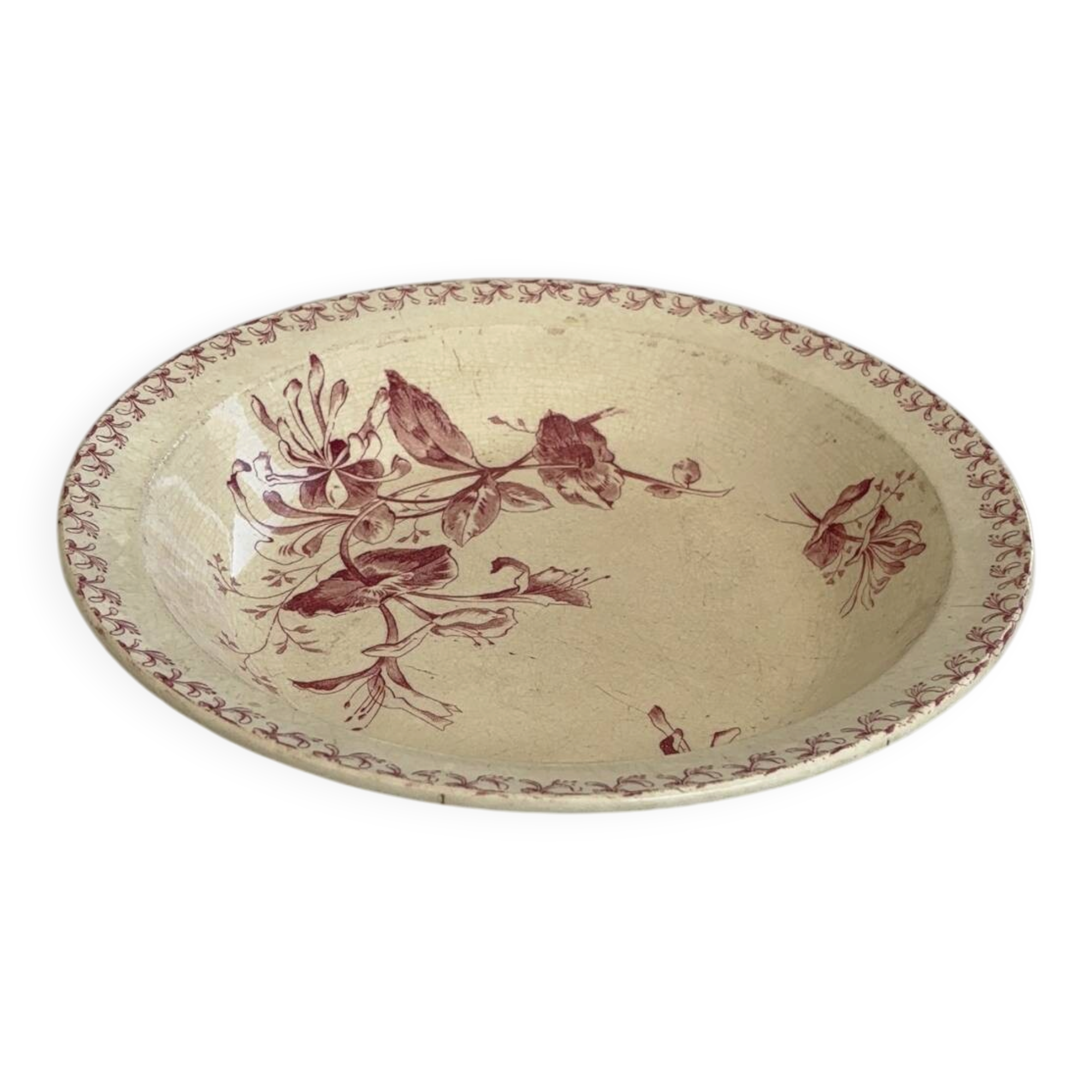 Shallow dish / salad bowl red ironstone Gien honeysuckle model faïence