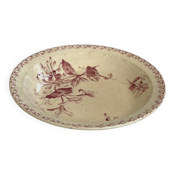 Plat creux / saladier terre de fer rouge Gien modèle chèvrefeuille faï