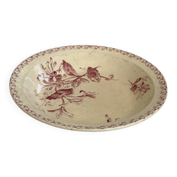 Plat creux / saladier terre de fer rouge Gien modèle chèvrefeuille faï