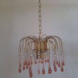 Lustre en cascade de grande taille en verre de Murano rose