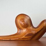 Large Danish carved wooden snail sculpture from the mid-century, 1960s.