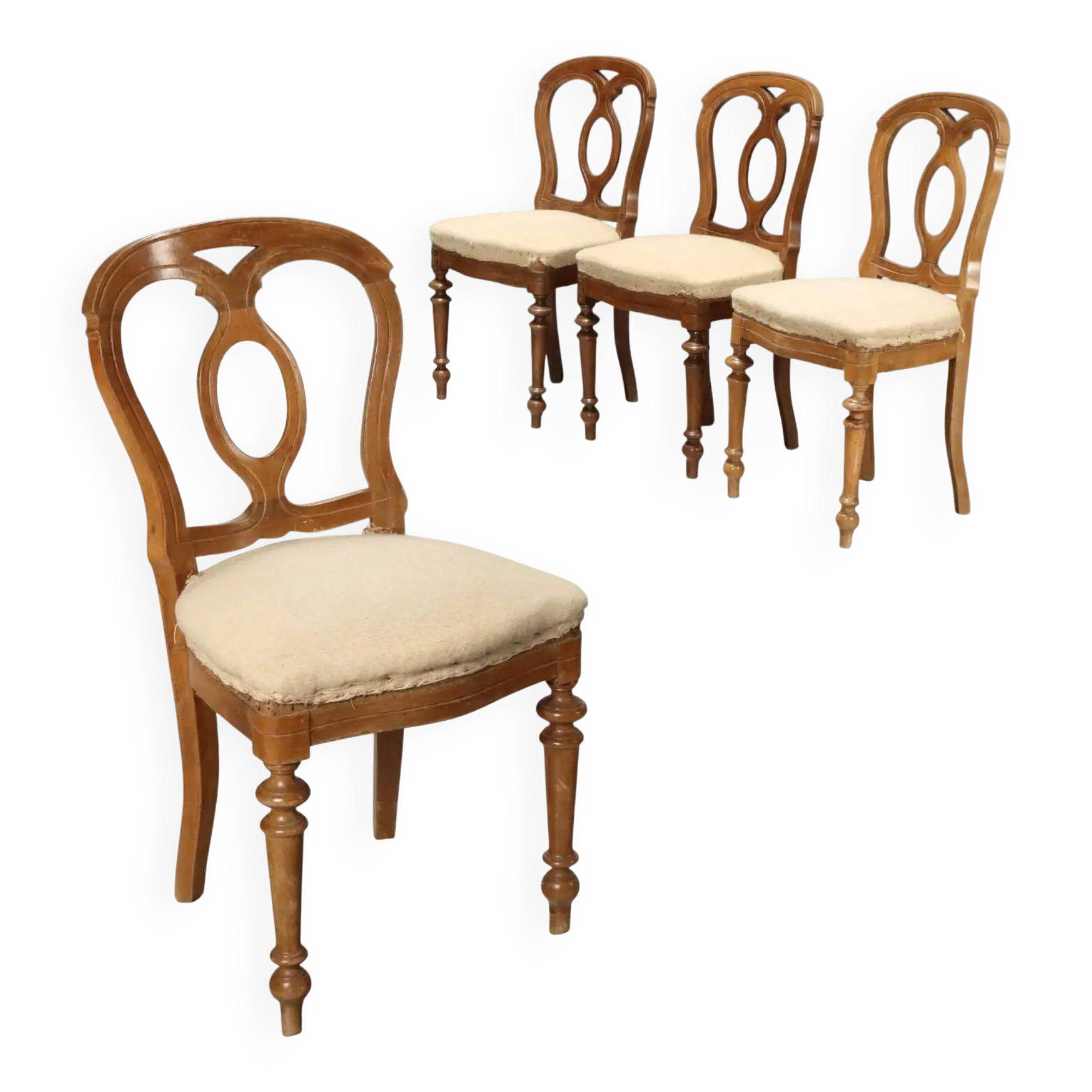 Antique walnut chairs with horsehair upholstery, Italy, 19th century.