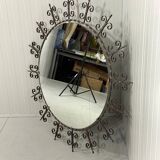 Grand miroir mural rond en fer forgé des années 1960