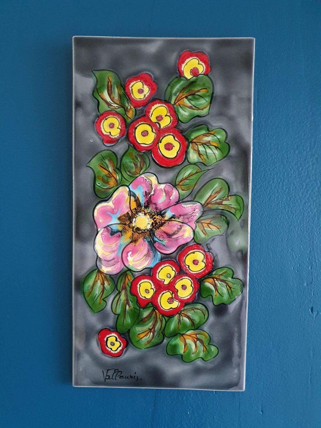 Wall plate tile / ceramic deco fleur vallauris hand painted france