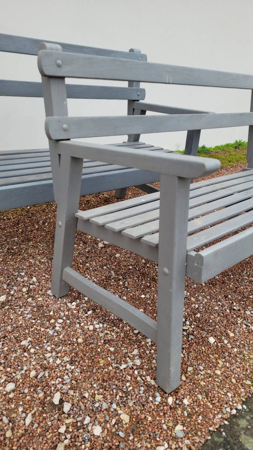 Pair of old wooden park garden benches