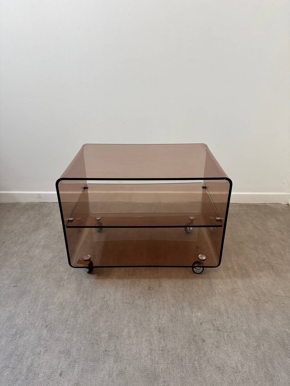 Smoked Plexiglas coffee table by Michel Dumas