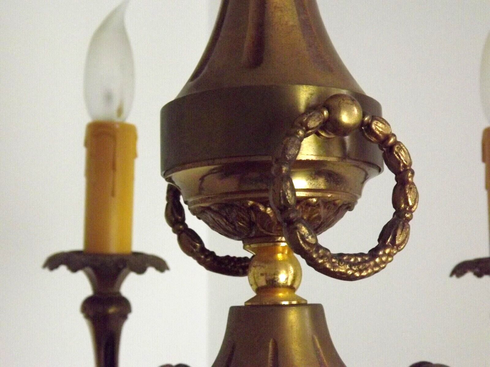 French vintage heavy brass 6 light empire style chandelier