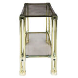 double-plated square tray in smoked glass and gilded brass structure from the late 1970s