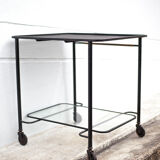 Mathieu Matégot rolling table, steel and brass service, 50s