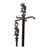 Brass fireplace servant with pair of cast iron pegs with vintage brass ball year 60