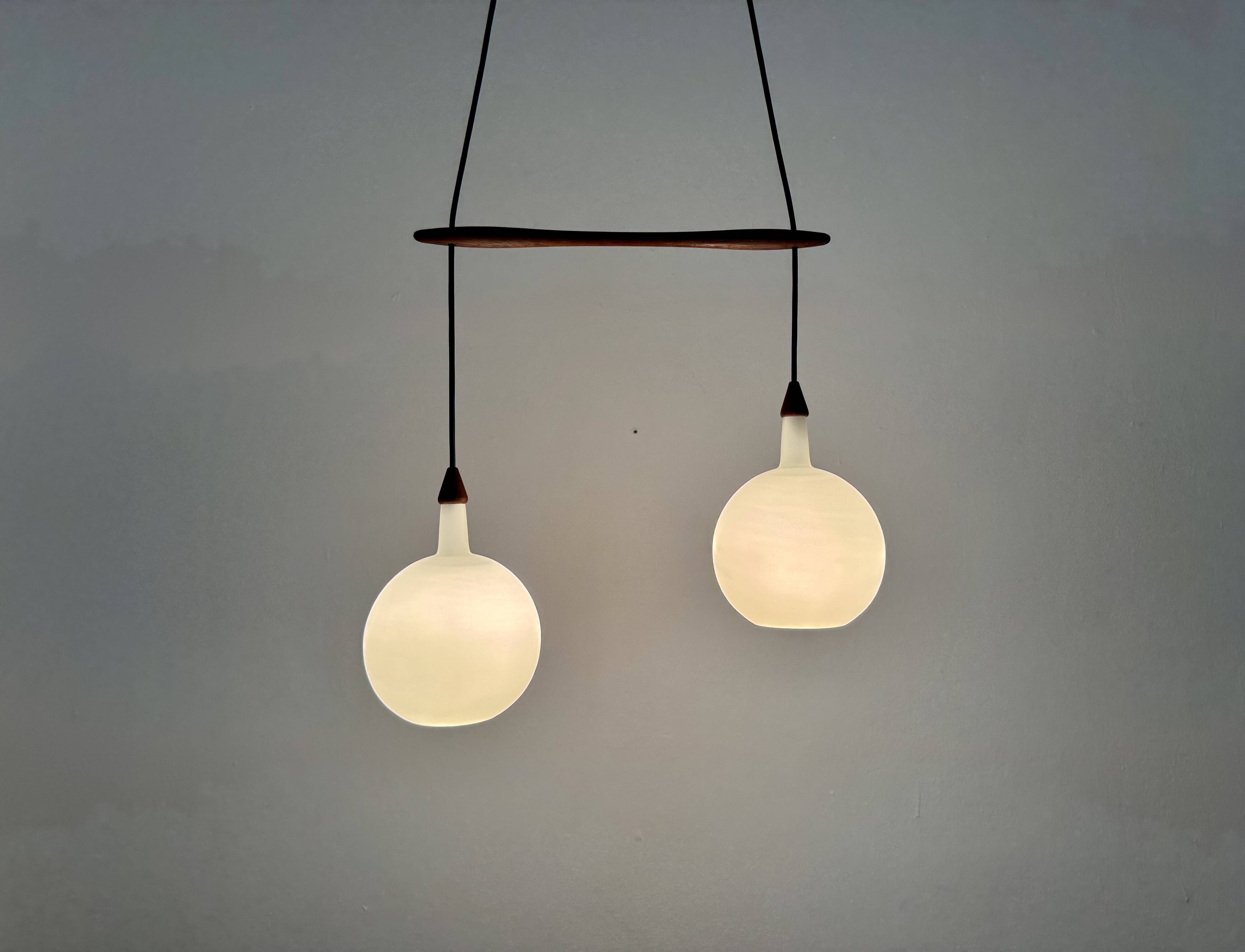 Danish Opaline and Teak Cascading Lamp by Nordisk Solar