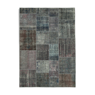 Tapis Oriental Contemporain Contemporain Fait à la Main 170 cm x 240 cm Gris Patchwork Tapis