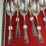 Set of 12 teaspoons and sugar tongs in silver metal goldsmith Danex
