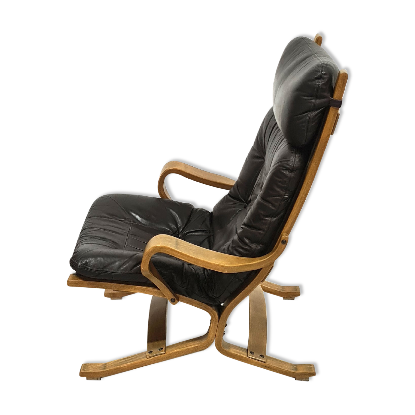 Scandinavian mid century lounge chair bentwood and leather, 1960s