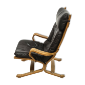 Scandinavian mid century lounge chair bentwood and leather, 1960s