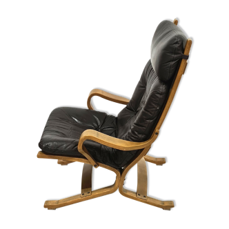 Scandinavian mid century lounge chair bentwood and leather, 1960s